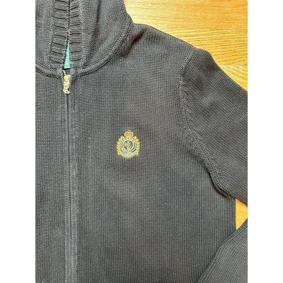 Lauren Ralph Lauren Petite Hoodie Women's P/L Heavy Knit Full Zip Black - Picture 2 of 5